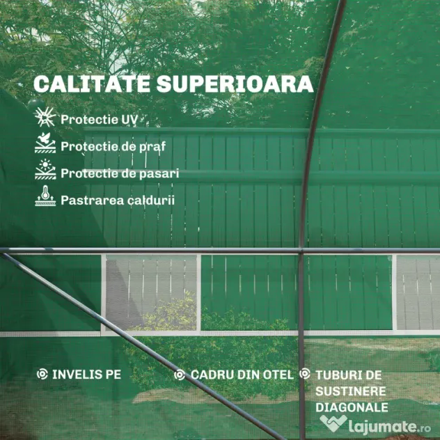 Outsunny Sera de Gradina Tip Tunel, Solar pentru Legume si Plante, Prelata PE Impermeabila cu Protectie UV, Usa cu Fermoar si Ferestre cu Plasa, Cadru Metalic