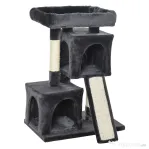 PawHut Ansamblu pentru pisici cu stalpi din sisal, pat si 2 Casute cu invelis de plus, 59x39x83cm, Negru