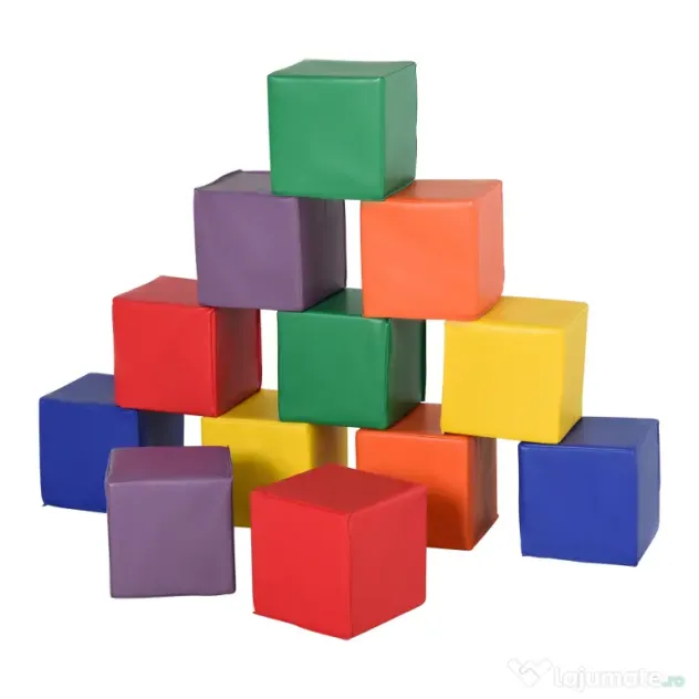 HOMCOM Set 12 Cuburi Moi pentru Copii 2+ Ani, Joc Educativ din Spumă, Blocuri de Construcție 20x20x20 cm, Multicolor