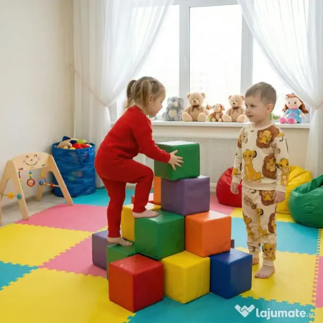 HOMCOM Set 12 Cuburi Moi pentru Copii 2+ Ani, Joc Educativ din Spumă, Blocuri de Construcție 20x20x20 cm, Multicolor