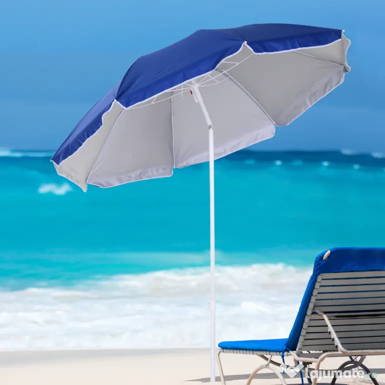 Outsunny Umbrelă de Plajă Înclinabilă cu Strat Reflectorizant, din Oțel și Poliester, Ø1.7x2.05 m, Albastră