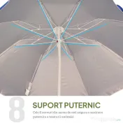 Outsunny Umbrelă de Plajă Înclinabilă cu Strat Reflectorizant, din Oțel și Poliester, Ø1.7x2.05 m, Albastră 