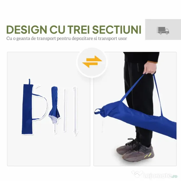 Outsunny Umbrelă de Plajă Înclinabilă cu Strat Reflectorizant, din Oțel și Poliester, Ø1.7x2.05 m, Albastră