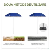Outsunny Umbrelă de Plajă Înclinabilă cu Strat Reflectorizant, din Oțel și Poliester, Ø1.7x2.05 m, Albastră 