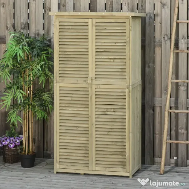 Outsunny Casuta Lemn Brad – 4 Compartimente, Depozit Gradina