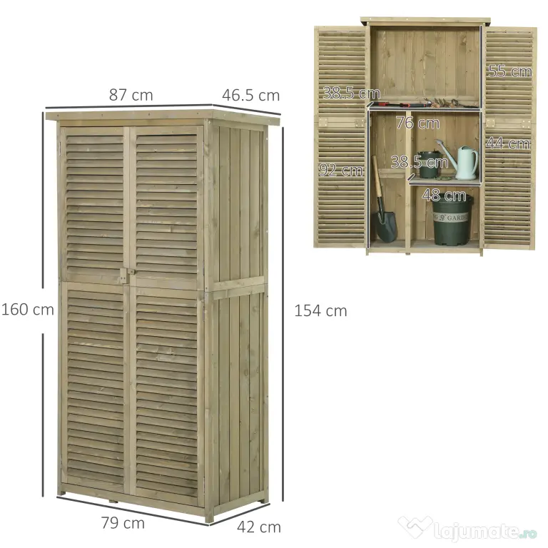Outsunny Casuta Lemn Brad – 4 Compartimente, Depozit Gradina