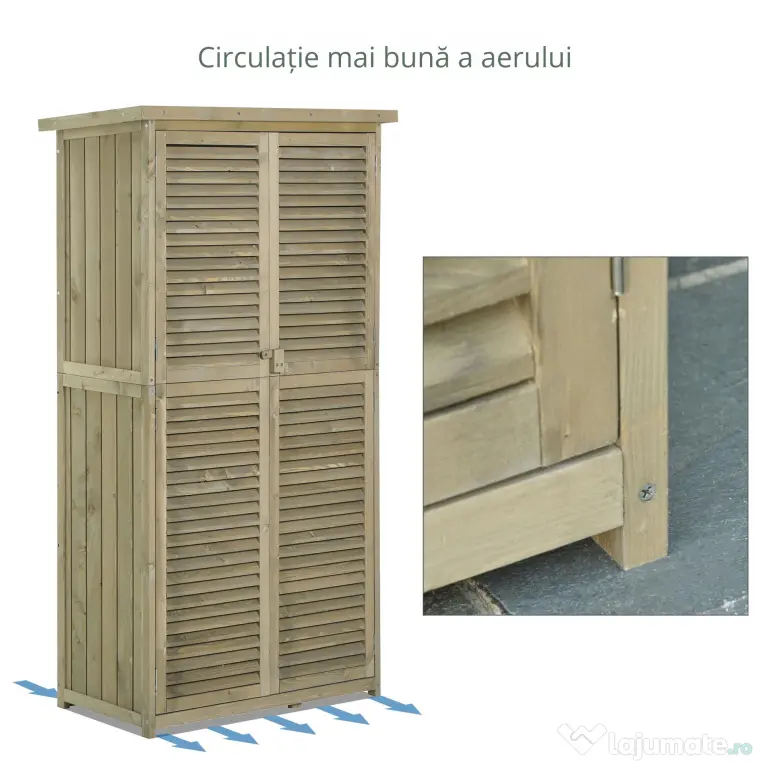 Outsunny Casuta Lemn Brad – 4 Compartimente, Depozit Gradina