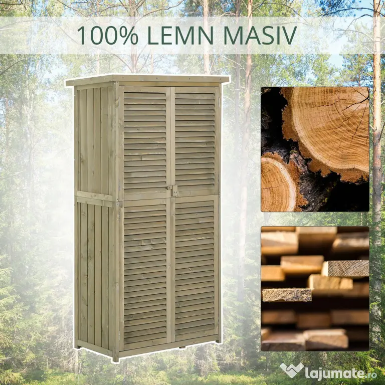 Outsunny Casuta Lemn Brad – 4 Compartimente, Depozit Gradina