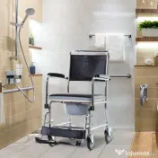 Homcom Scaun cu Roți Impermeabil cu WC și Olitǎ Detașabilă pentru Bătrâni și Persoane cu Handicap, Mobilitate și Confort