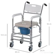 Homcom Scaun cu Roți Impermeabil cu WC și Olitǎ Detașabilă pentru Bătrâni și Persoane cu Handicap, Mobilitate și Confort