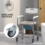Homcom Scaun cu Roți Impermeabil cu WC și Olitǎ Detașabilă pentru Bătrâni și Persoane cu Handicap, Mobilitate și Confort