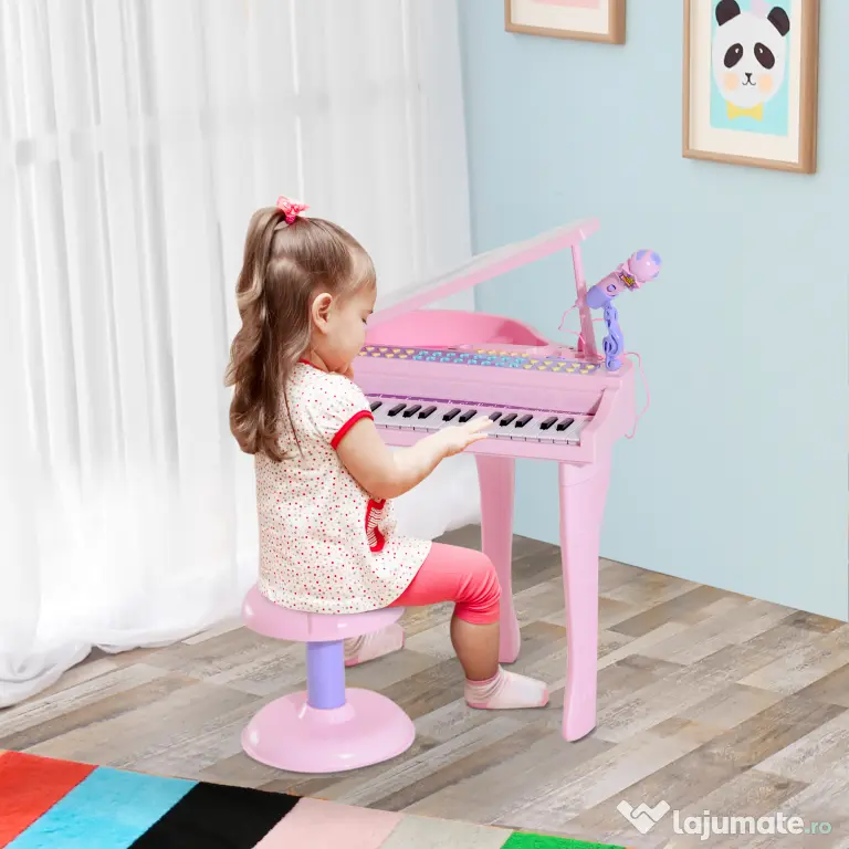 HOMCOM mini pian, jucarie pentru copii, 48×39×69 cm, roz