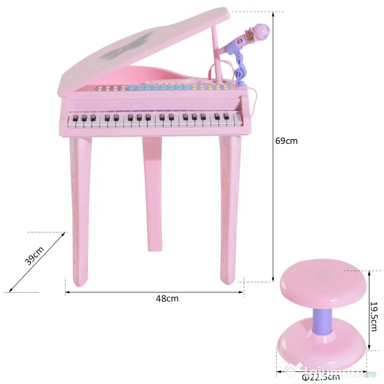 HOMCOM mini pian, jucarie pentru copii, 48×39×69 cm, roz