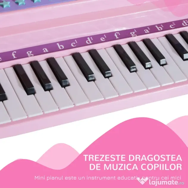 HOMCOM mini pian, jucarie pentru copii, 48×39×69 cm, roz