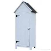 Outsunny Căsuță pentru Depozitarea Uneltelor din Lemn cu 3 Rafturi și Acoperiș Impermeabil din Bitum, 77,5x54,2x179,5 cm, Albă 