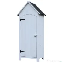 Outsunny Căsuță pentru Depozitarea Uneltelor din Lemn cu 3 Rafturi și Acoperiș Impermeabil din Bitum, 77,5x54,2x179,5 cm, Albă
