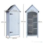 Outsunny Căsuță pentru Depozitarea Uneltelor din Lemn cu 3 Rafturi și Acoperiș Impermeabil din Bitum, 77,5x54,2x179,5 cm, Albă 