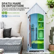 Outsunny Căsuță pentru Depozitarea Uneltelor din Lemn cu 3 Rafturi și Acoperiș Impermeabil din Bitum, 77,5x54,2x179,5 cm, Albă 