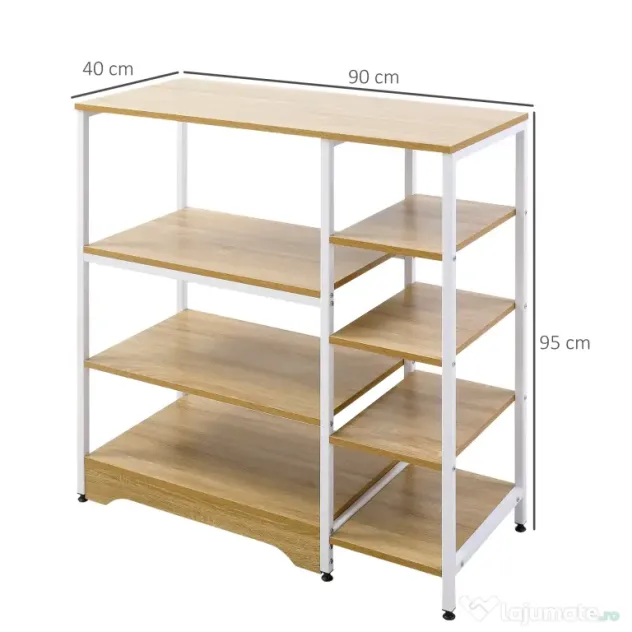 HOMCOM Raft pentru Bucatarie Economie de Spatiu Dulap cu 7 Rafturi din Metal Lemn