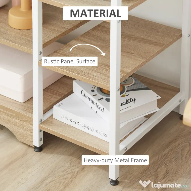 HOMCOM Raft pentru Bucatarie Economie de Spatiu Dulap cu 7 Rafturi din Metal Lemn