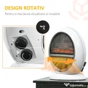 HOMCOM Semineu electric cu efect flacara, rotativ si portabil, putere 1500W 