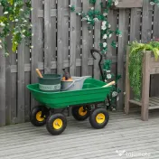 Carucior de Gradina Outsunny 75L din Otel si PP cu Cuva Rabatabila si Maner de Transport, 109x52x94 cm, Verde 