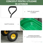 Carucior de Gradina Outsunny 75L din Otel si PP cu Cuva Rabatabila si Maner de Transport, 109x52x94 cm, Verde 
