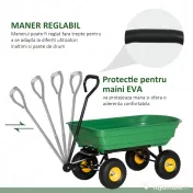 Carucior de Gradina Outsunny 75L din Otel si PP cu Cuva Rabatabila si Maner de Transport, 109x52x94 cm, Verde 