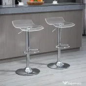 HOMCOM Set 2 Scaune de Bar cu Înălțime Reglabilă, Șezut Rotativ și Suport pentru Picioare, Metal și Acril, Transparent 