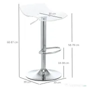 HOMCOM Set 2 Scaune de Bar cu Înălțime Reglabilă, Șezut Rotativ și Suport pentru Picioare, Metal și Acril, Transparent 