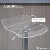 HOMCOM Set 2 Scaune de Bar cu Înălțime Reglabilă, Șezut Rotativ și Suport pentru Picioare, Metal și Acril, Transparent 