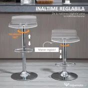 HOMCOM Set 2 Scaune de Bar cu Înălțime Reglabilă, Șezut Rotativ și Suport pentru Picioare, Metal și Acril, Transparent 