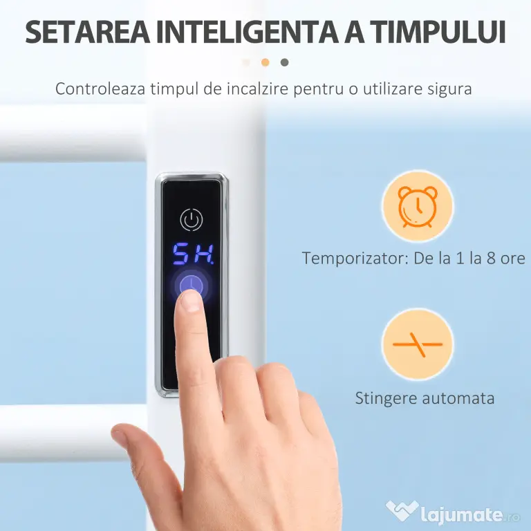 HOMCOM Incalzitor electric pentru prosoape , cu 8 bare cu temporizator incorporat si indicatoare LED, otel carbon, alb