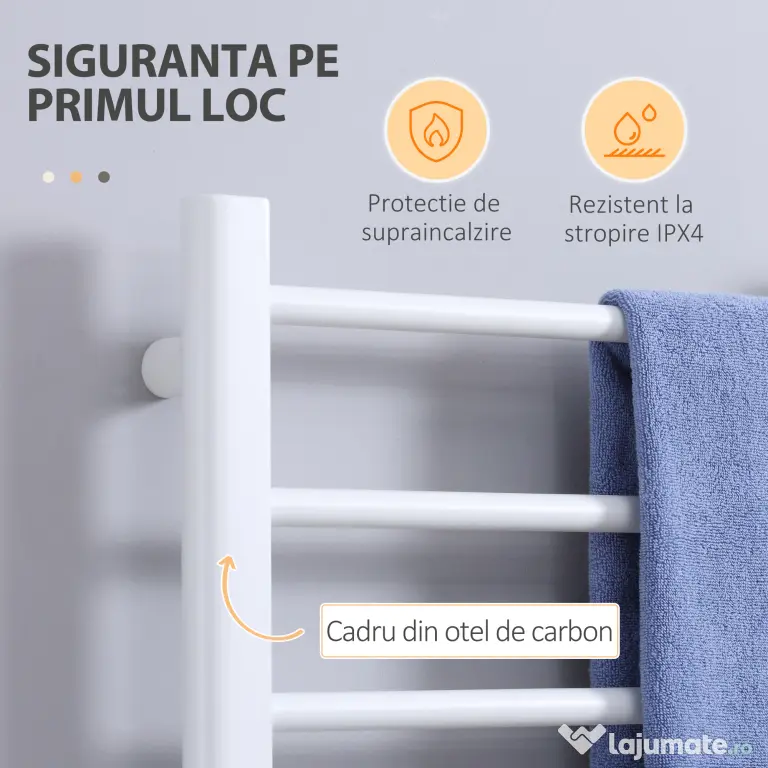 HOMCOM Incalzitor electric pentru prosoape , cu 8 bare cu temporizator incorporat si indicatoare LED, otel carbon, alb