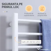 HOMCOM Incalzitor electric pentru prosoape , cu 8 bare cu temporizator incorporat si indicatoare LED, otel carbon, alb