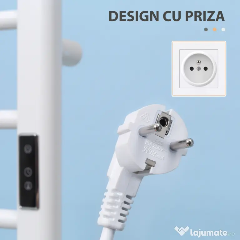 HOMCOM Incalzitor electric pentru prosoape , cu 8 bare cu temporizator incorporat si indicatoare LED, otel carbon, alb