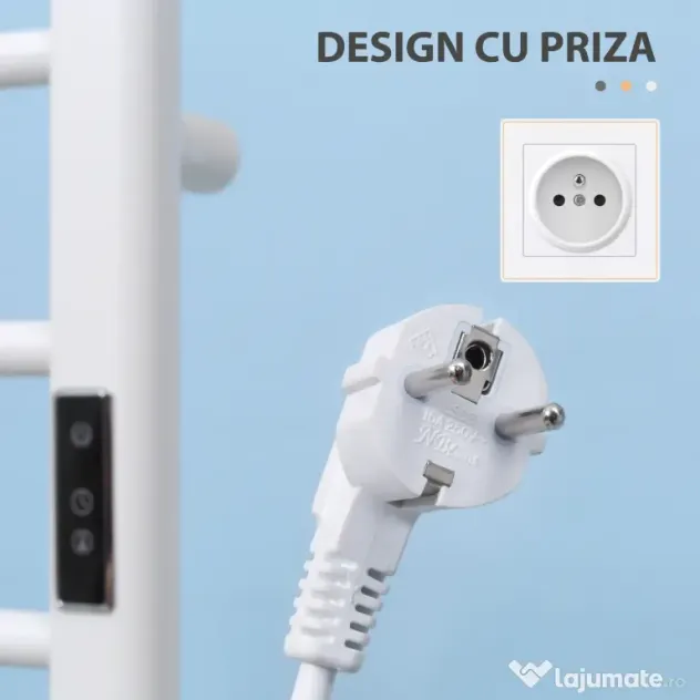 HOMCOM Incalzitor electric pentru prosoape , cu 8 bare cu temporizator incorporat si indicatoare LED, otel carbon, alb