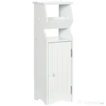 kleankin Dulap de Baie cu Economie de Spatiu din MDF Alb cu Compartiment pentru Hartia Igienica si Dulapior, 19x15x56 cm