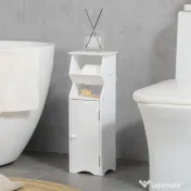 kleankin Dulap de Baie cu Economie de Spatiu din MDF Alb cu Compartiment pentru Hartia Igienica si Dulapior, 19x15x56 cm 