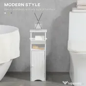kleankin Dulap de Baie cu Economie de Spatiu din MDF Alb cu Compartiment pentru Hartia Igienica si Dulapior, 19x15x56 cm 