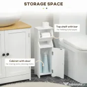 kleankin Dulap de Baie cu Economie de Spatiu din MDF Alb cu Compartiment pentru Hartia Igienica si Dulapior, 19x15x56 cm 