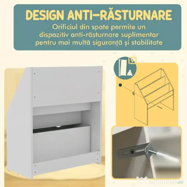 AIYAPLAY Bibliotecă pentru Copii 3-8 Ani cu 3 Rafturi și Sertar Inferior, din MDF, 62,5x30x70 cm, Verde