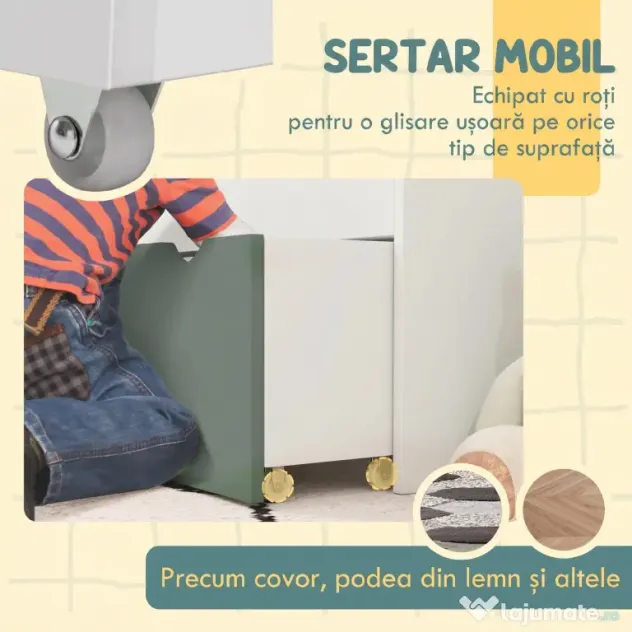 AIYAPLAY Bibliotecă pentru Copii 3-8 Ani cu 3 Rafturi și Sertar Inferior, din MDF, 62,5x30x70 cm, Verde