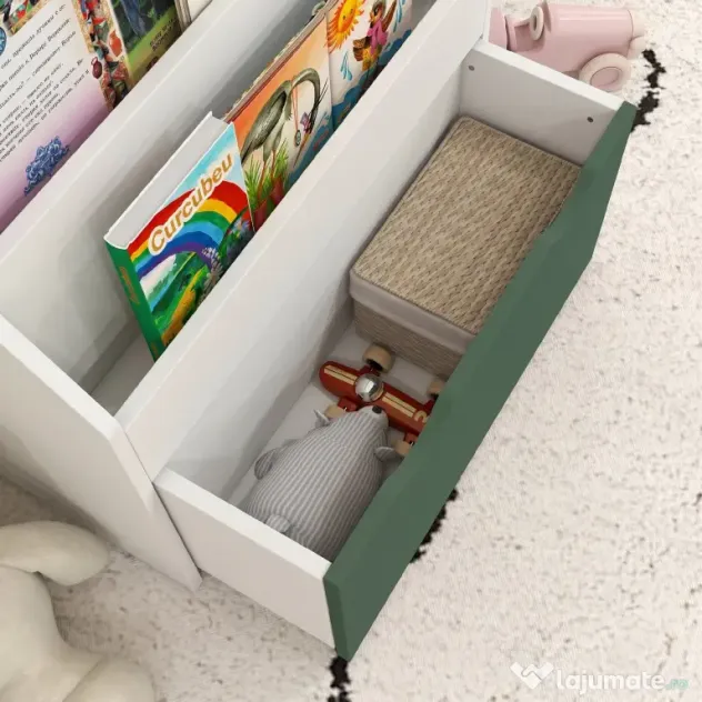 AIYAPLAY Bibliotecă pentru Copii 3-8 Ani cu 3 Rafturi și Sertar Inferior, din MDF, 62,5x30x70 cm, Verde