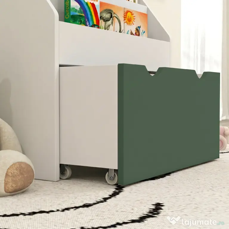 AIYAPLAY Bibliotecă pentru Copii 3-8 Ani cu 3 Rafturi și Sertar Inferior, din MDF, 62,5x30x70 cm, Verde