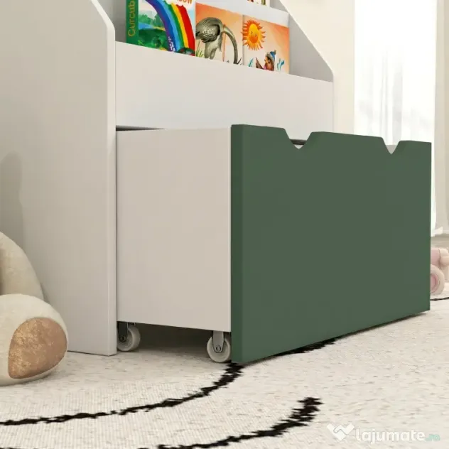 AIYAPLAY Bibliotecă pentru Copii 3-8 Ani cu 3 Rafturi și Sertar Inferior, din MDF, 62,5x30x70 cm, Verde