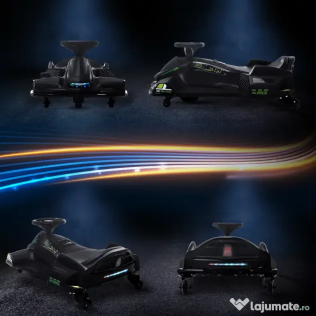 HOMCOM Go-Kart Electric pentru Copii cu Pedale, Pornire Lentă, Lumini, Muzică și Centură, 90x53x99 cm, Negru