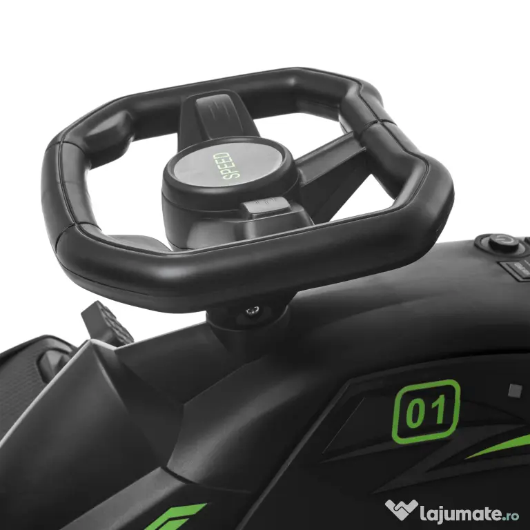 HOMCOM Go-Kart Electric pentru Copii cu Pedale, Pornire Lentă, Lumini, Muzică și Centură, 90x53x99 cm, Negru