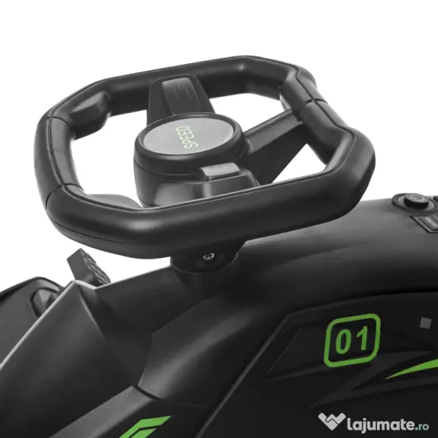HOMCOM Go-Kart Electric pentru Copii cu Pedale, Pornire Lentă, Lumini, Muzică și Centură, 90x53x99 cm, Negru