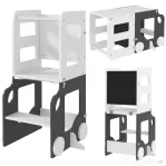 AIYAPLAY Scară Montessori 4 în 1 pentru Copii cu 2 Table și Set Masă cu Scaun, din Lemn, 58x46x92 cm, Alb
